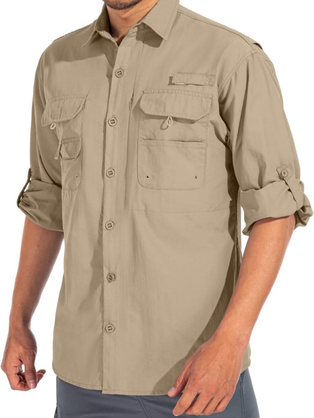 Men's Long Sleeve Safari Shirt - UV Sun Protection for Hiking & Fishing